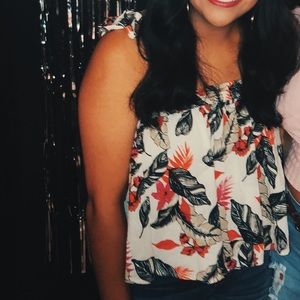 Tropical Floral Plant Flowy Tank with Tie Straps